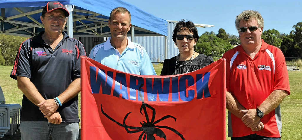 Redbacks president Keith Clarke with sponsors Rod Kilner (Roddie’s Fish and Chips), Helen Roche (Warwick Credit Union) and Doug Roulston (Roulston Builders) after the naming of Roddie’s Oval. Redbacks president Keith Clarke with sponsors Rod Kilner (Roddie’s Fish and Chips), Helen Roche (Warwick Credit Union) and Doug Roulston (Roulston Builders) after the naming of Roddie’s Oval.